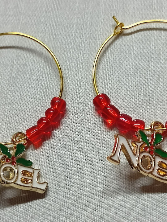 Tatu Moyo Handmade Gold Plated Metal Christmas Hoops Noel Beads 4cm Earrings
