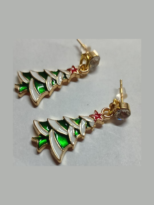 Handmade Gold Plated Metal Earrings Christmas Tree 4.2cm Tatu Moyo
