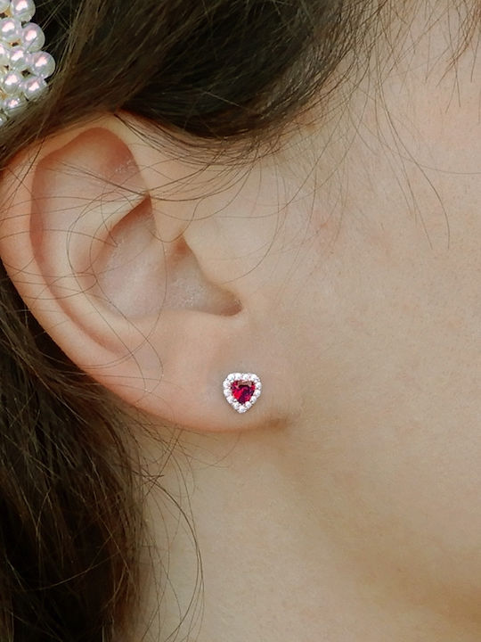 Art D Cercei Inimă Din Platină K14 Cu Zirconiu Ade-289 Transparent Fucsia