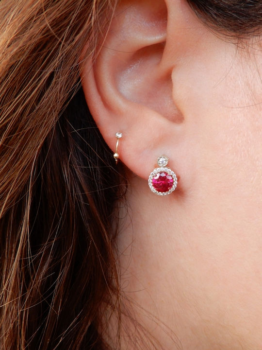 Art D Earrings Rosette White Gold 14K Zircon Ade-382 Transparent Red White