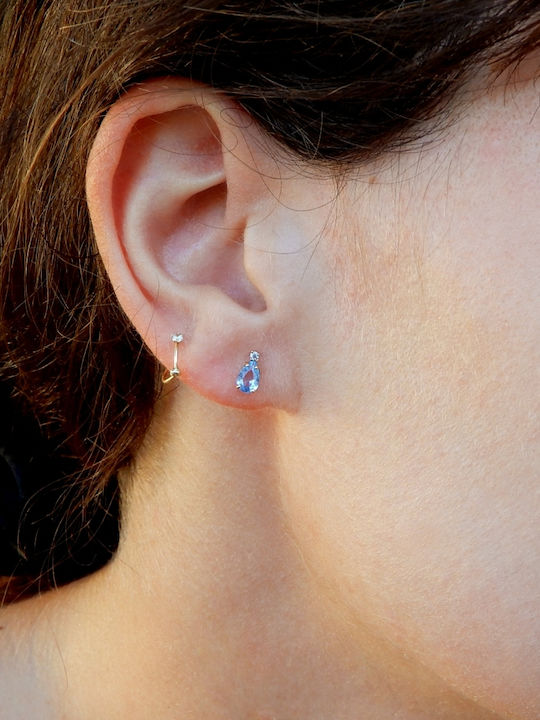 Art D Earrings Single Gold 14K Zircon Blue White