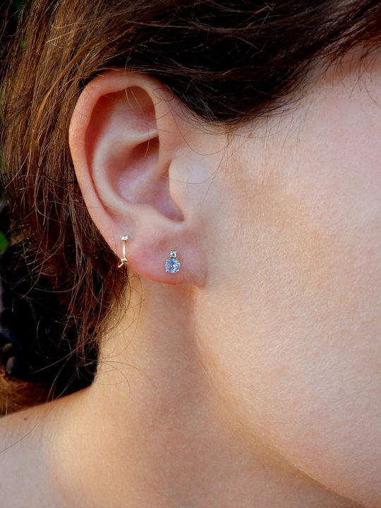 Art D Earrings Single Gold 14K Zircon Ade-403 Blue White