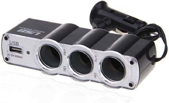 Car Power Socket Splitter Cable Foxmag24 3 X Cigarette Lighter Sockets 1 Usb Black