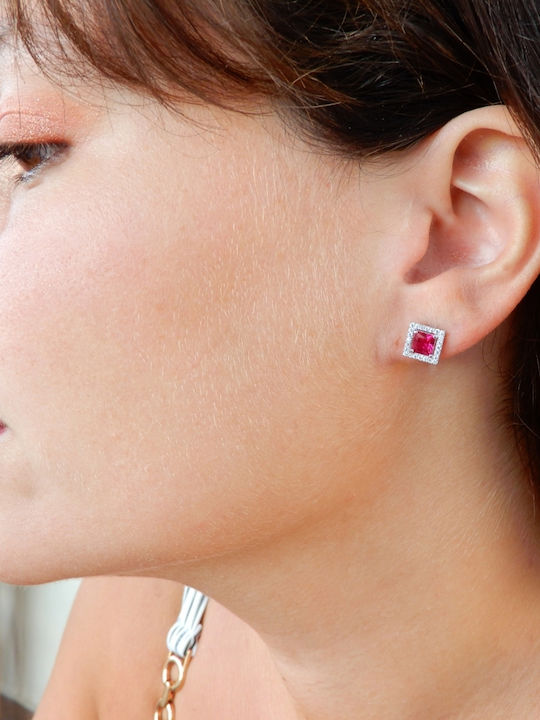 Art D Earrings Rose Gold Plated 14K Zircon Ade-394 Transparent Red