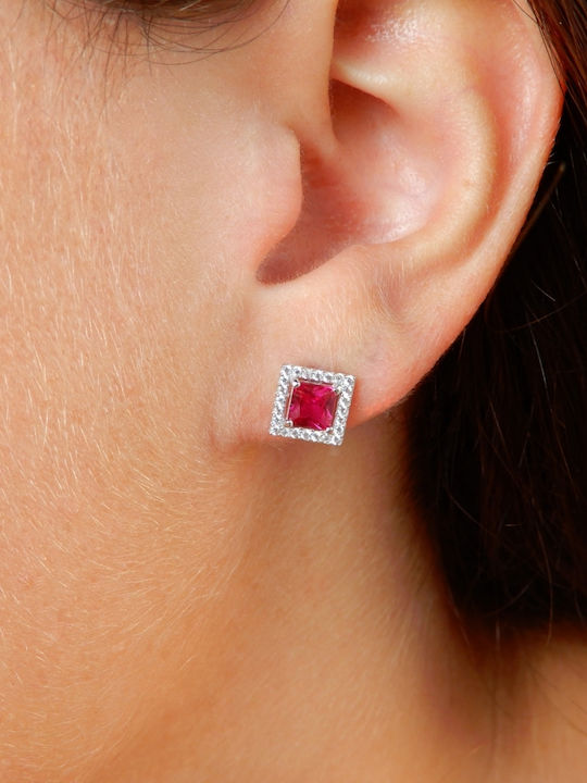 Art D Earrings Rose Gold Plated 14K Zircon Ade-394 Transparent Red