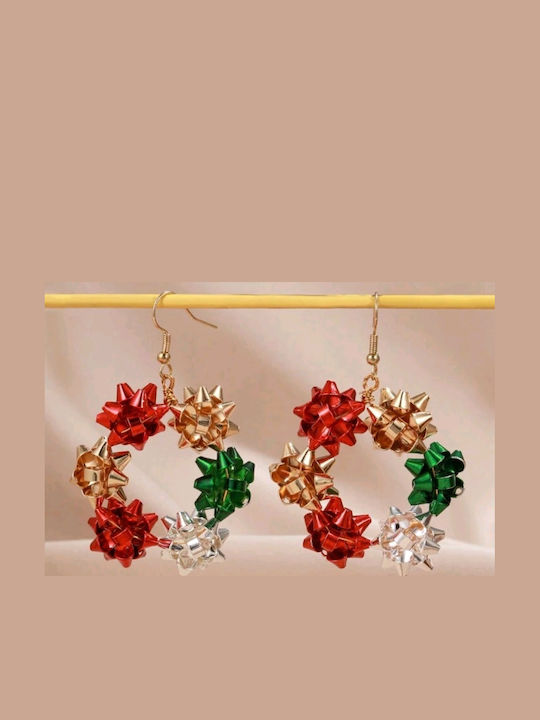 Handgefertigte Ohrringe Reifen Weihnachtskugel Geschenk Rot-Gold-Grün-Silber 6cm Tatu Moyo