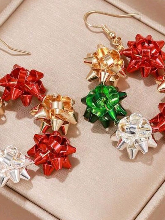 Handgefertigte Ohrringe Reifen Weihnachtskugel Geschenk Rot-Gold-Grün-Silber 6cm Tatu Moyo