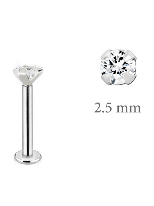 Precious 14K White Gold Single Stone Zircon Goat Labret Wlb-z25 Transparent Earrings