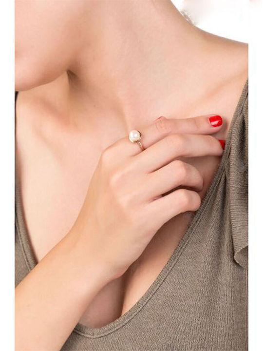 Women's Silver Gold Plated Ring 925° Decorated with White Pearl