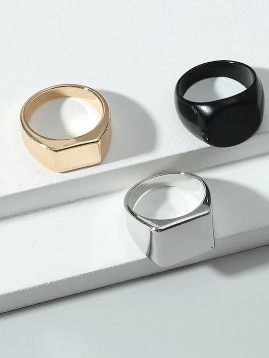 Men’s Ring Set Σετ 3 Δαχτυλίδια Ασημί Χρυσό Μαύρο Κράμα Ορειχάλκου