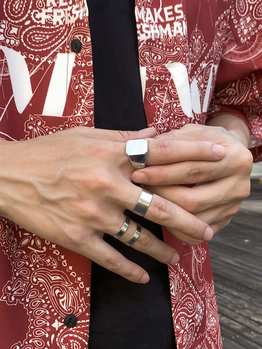 Retro Geometric Rings Σετ 4 Δαχτυλίδια Ασημί Κράμα Ορειχάλκου