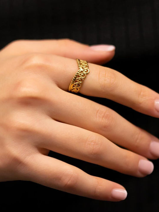 Piercing.gr Γυναικείο Δαχτυλίδι από Ατσάλι Επιχρυσωμένο