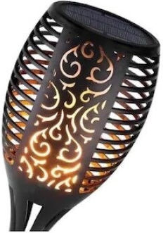Foxmag24 Încărcare Solară Led Efect de Flacără Tip Prăjitură Baterie Internă 96 Leduri Iluminare Secvențială Senzor de Lumină Negru
