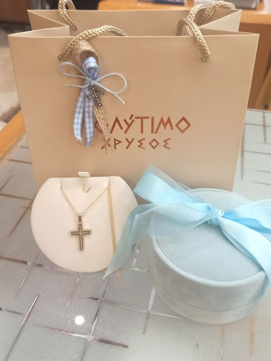 Val Oro Cross Baptismal White Gold 14K Chain Boy Interc-al-125
