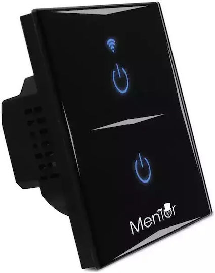 Încastrat Comutator de Perete Wi-Fi Iluminat Dublu cu Cadru Negru