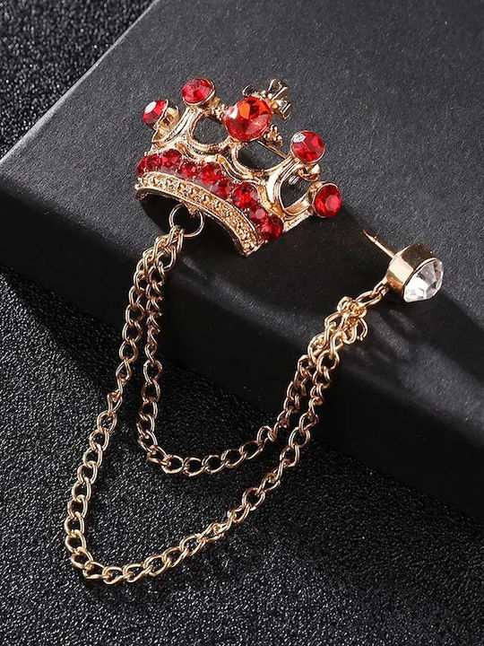 Χρυσαφί Καρφίτσα Πέτου Crown Κόκκινο Κρύσταλλο