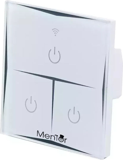 Comutator De Perete Electric Încastrat Tactil Wi-Fi Triplu Cu Ramă Mediu Alb