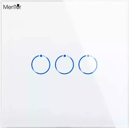 Comutator De Perete Electric Încastrat Tactil Wi-Fi Triplu Cu Ramă Mediu Alb