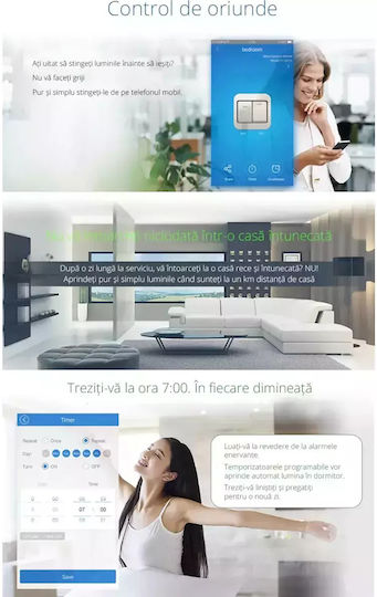 Comutator De Perete Electric Încastrat Tactil Wi-Fi Triplu Cu Ramă Comutator De Perete Electric Negru