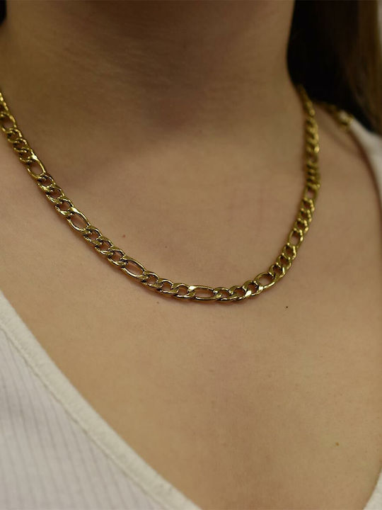 Figaro Chain Gold 6mm Αλυσίδα Λαιμού Ανοξείδωτο Ατσάλι 316l 55 Cm