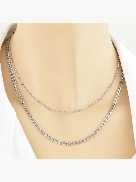 Jacob Chain Silver 4mm Αλυσίδα Λαιμού Ανοξείδωτο Ατσάλι 316l 40 Cm