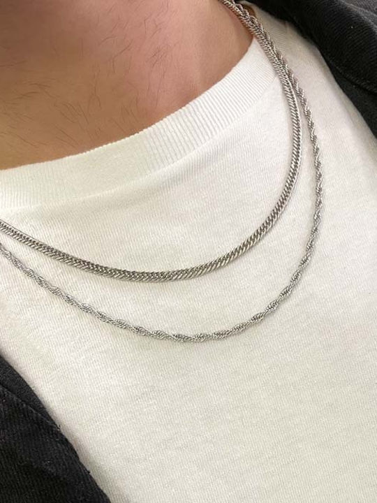 Dennis Rope Chain Silver 3mm Neck Chain Stainless Steel 316L 60 Cm