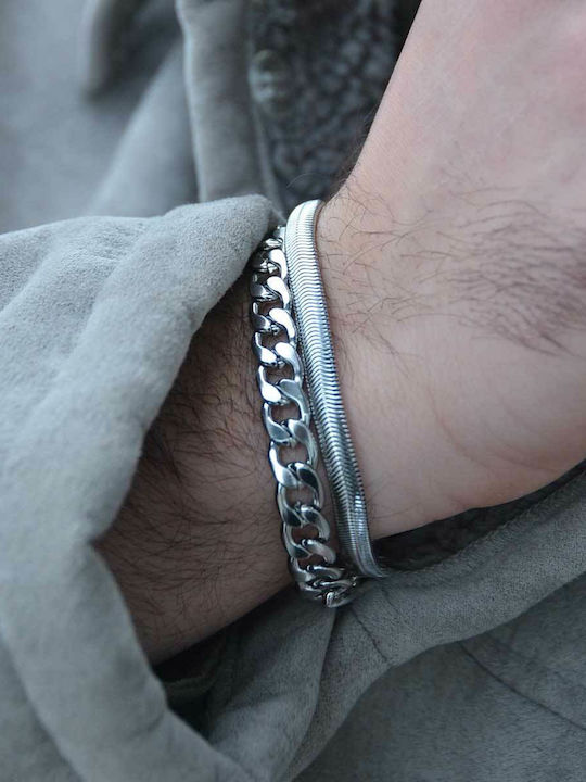 Gurmet Сребърна Гривна 7мм Верига Неръждаема Стомана 316l 18-19 См