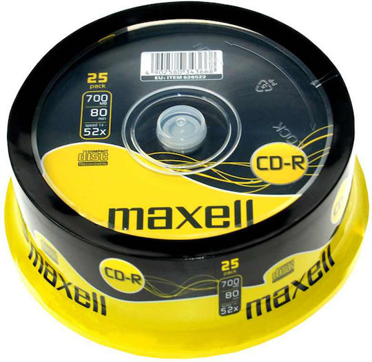 Maxell Εγγράψιμα CD-R 52x 700MB Cake Box 25τμχ