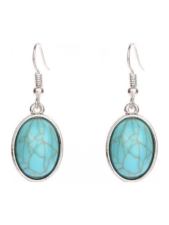 Jewelry Set Necklace Earrings Vintage Boho Oval Shape Turquoise Stones S23