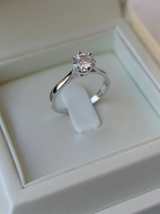 White Gold Single Stone Ring 18K Moissanite