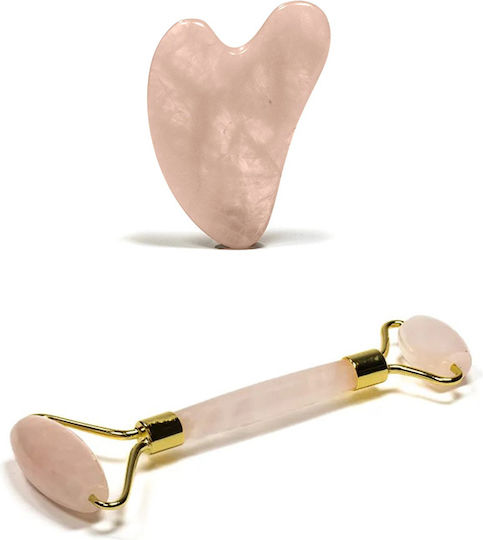 Μασάζ Προσώπου Gua Sha Πέτρα Χαλαζία + Ρολό Anti-Aging Gesichtsroller Rose