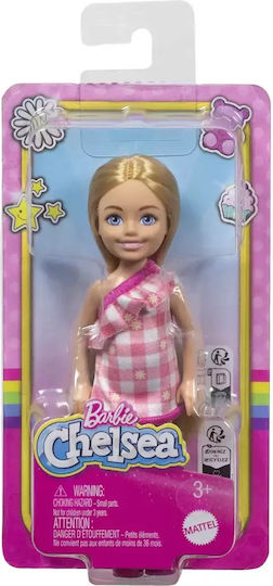 Păpușă Barbie Family Chelsea Blondă Rochie Roz în Carouri