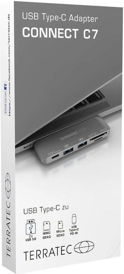 TerraTec Connect C7 Hub 2 Ports USB 3.2 with USB-C Connection Gray