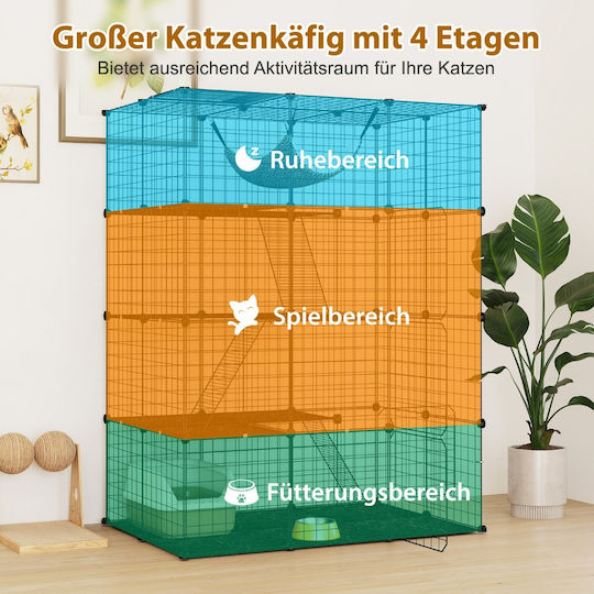 Costway Large Four-Story Cat Cage Hammock Ladders Doors Roof Window 109.5 x 74.5 x 143 Cm Pv10319bk