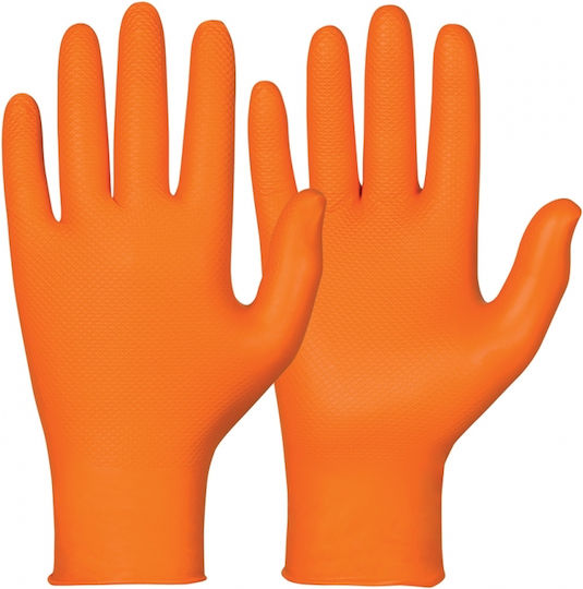 Lion Nitrile Exam Gloves Disposable Reinforced 50 Pieces 8 g Weight Per Glove Orange