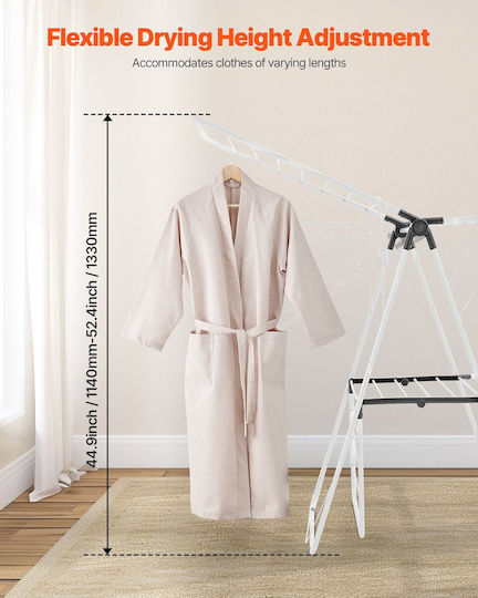 Vevor Folding Floor Clothes Drying Rack Metallic with Hanging Length 44.9m