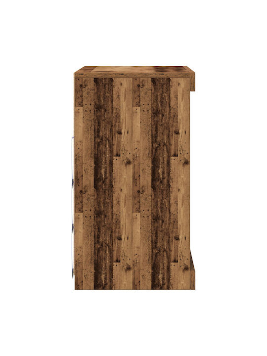 Living Room Display Cabinet Made of Solid Wood with Glass and Vintage Wood Lighting 60.5x37x67cm