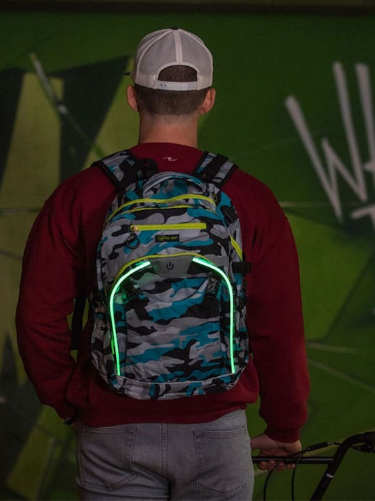 Led Wheelbee Nacht Sicht Camouflage Hellblau Rucksack