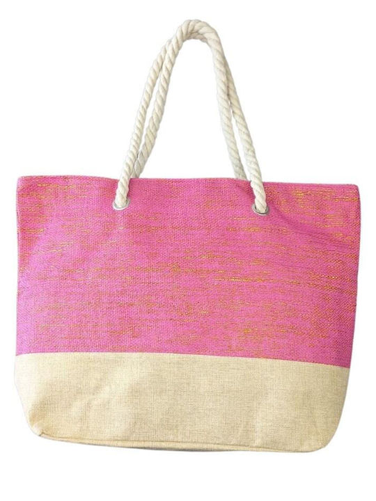 Τσάντα Θαλάσσης Jacquard Μπέζ & 4 Χρώματα 52x38x15cm