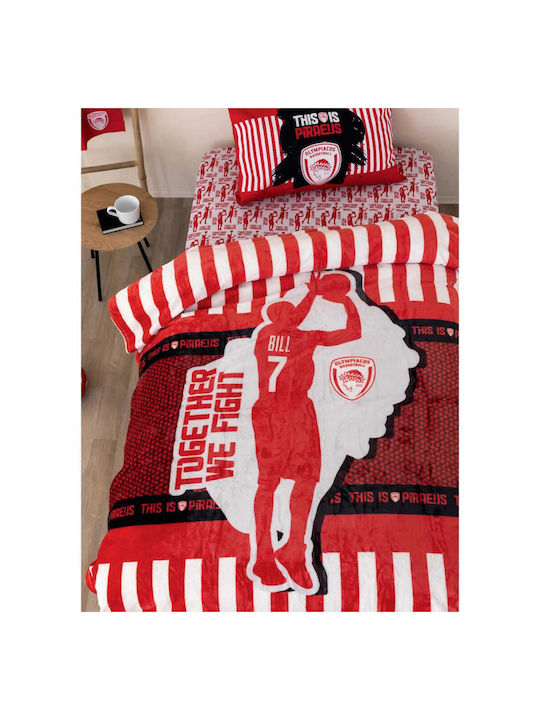 Palamaiki Pătură Fleece Olympiacos Roșie 160x220cm