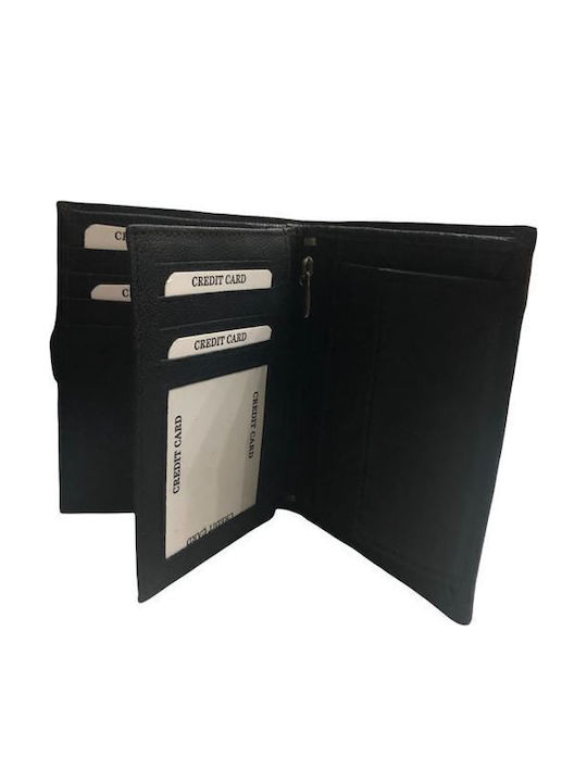 Herrenbrieftasche Vertikal 100% Echtes Leder Schwarze Passbildhalter