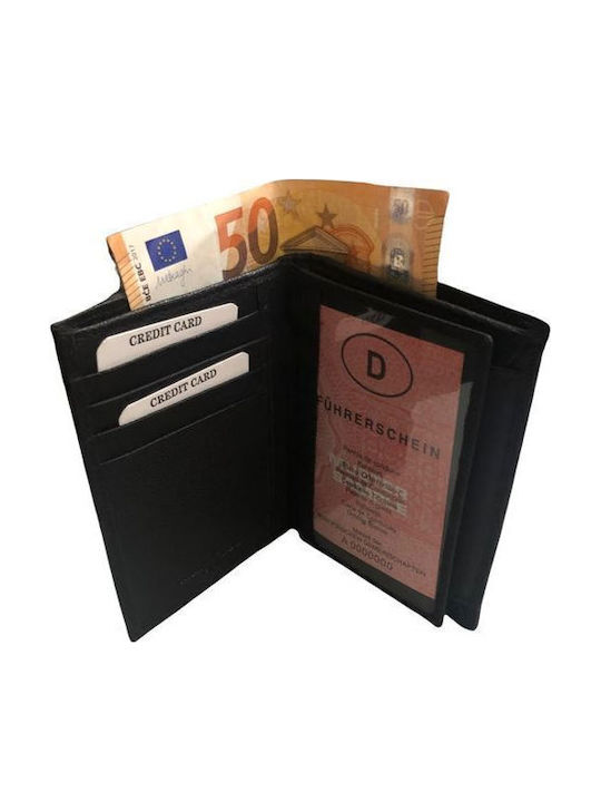 Men's Vertical Wallet 100% Real Leather Black Fits ID