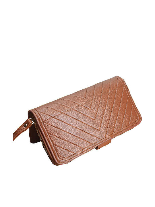 Women's Wallet Brown Artificial Leather with Clasp and Zipper Multiple Inner Pockets 19.5x10x3.5 Tatu Moyo