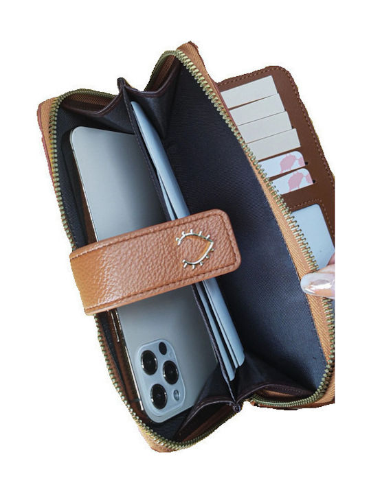 Women's Wallet Brown Artificial Leather with Clasp and Zipper Multiple Inner Pockets 19.5x10x3.5 Tatu Moyo