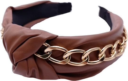 Haar Stirnband Turban Lederoptik Goldene Kette Dunkelblau