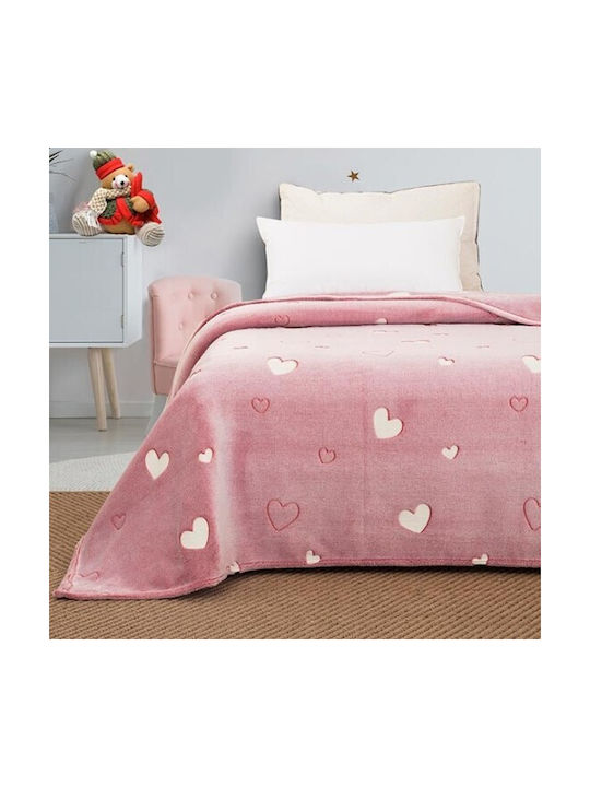 Sunshine Fleece Blanket Hearts Fluorescent Pink 160x220cm 041-52-01-Hearts