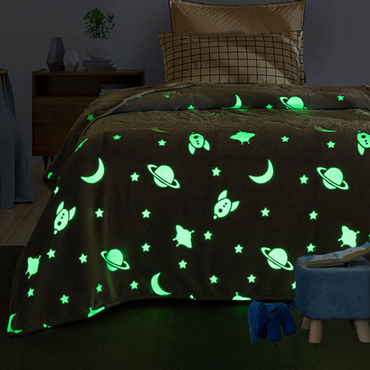 Sunshine Blanket Fleece Space Glowing Light Blue 160x220cm
