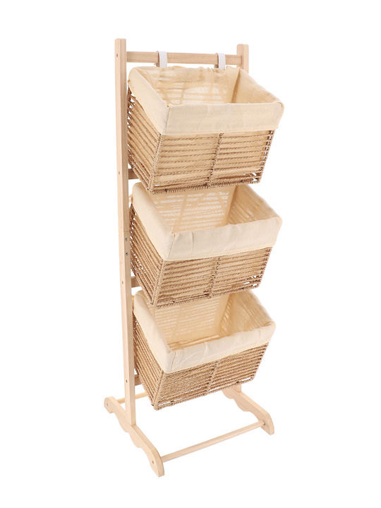 Floor Bathroom Shelf Wooden with 3 Shelves 35x35x102cm Beige