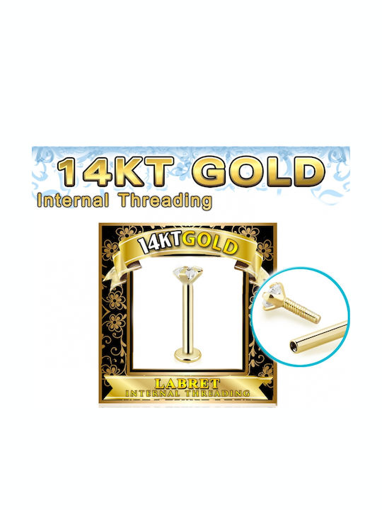 Πολυτιμο Χρυσο K14 Σκουλαρικι Piercing Μονοπετρο Ζιργκον Labret Glbzi-10z