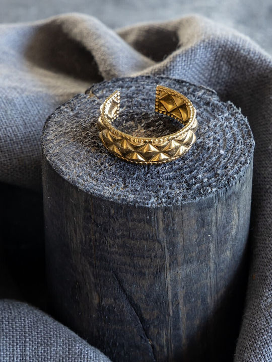 Inel Din Oțel Aurit Cuoro Golden + Quilted